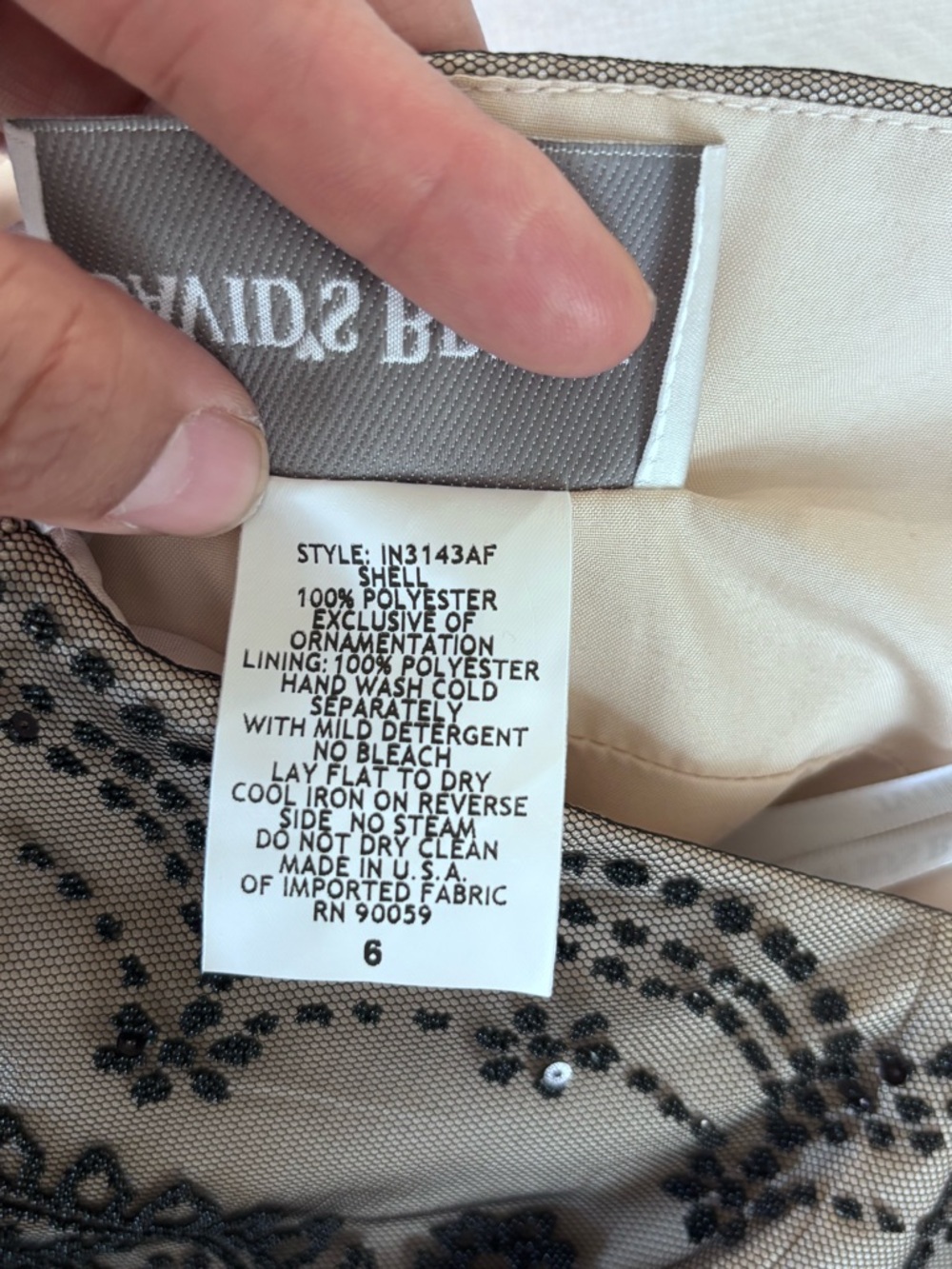 🩷David's Bridal Taupe Strapless Dress with Black Lace - Picture 10 of 13